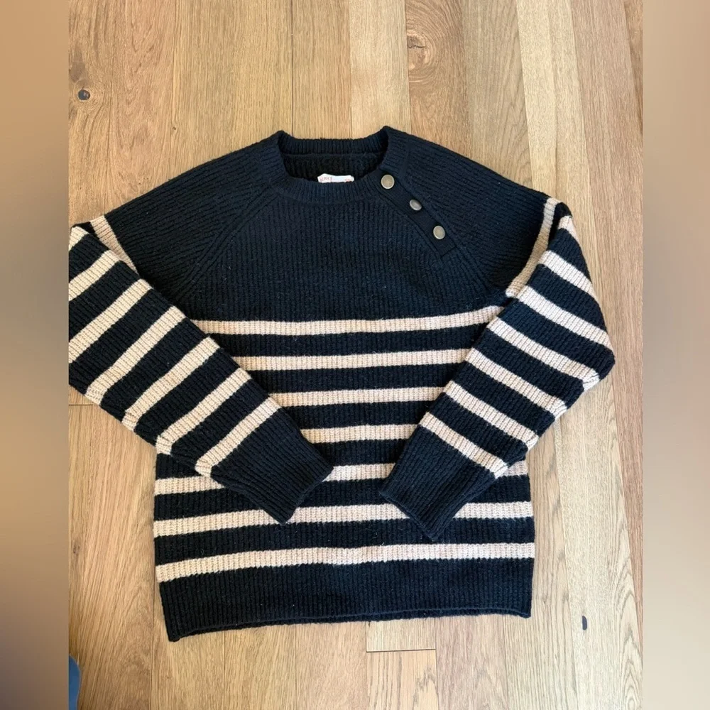 Knox Rose Black & Tan Striped Ribbed Sweater | XS